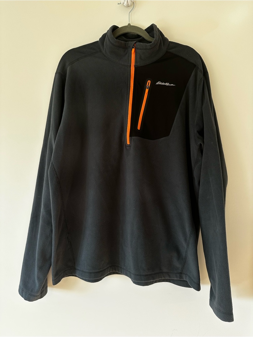 Eddie Bauer Black Fleece Quarter-Zip Pullover with Orange Zipper Accents